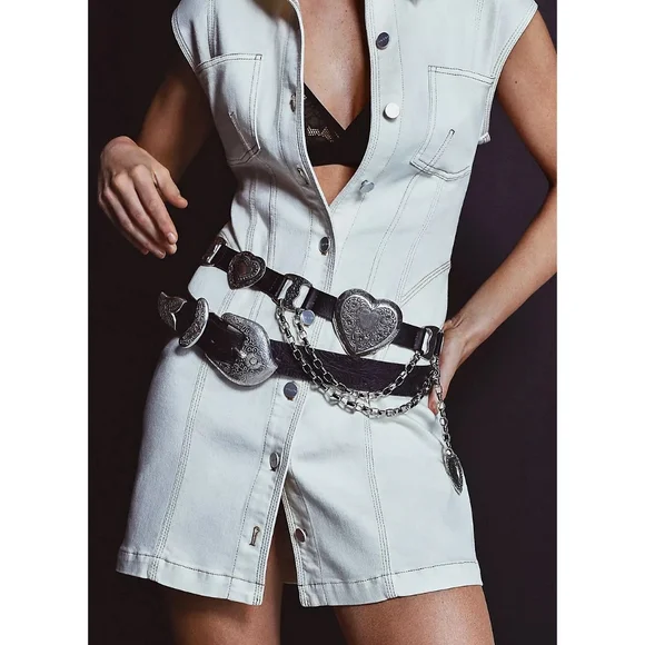 RARE Vintage Cache Streets Ahead Mia Heart Chain Leather Croc Belt - Picture 7 of 11